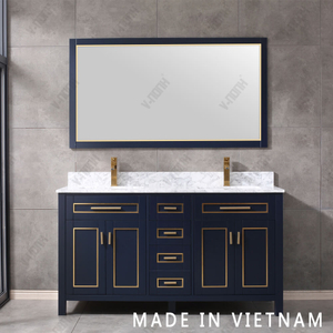 New Design High End 60inch Blue Finish with Gold Inlay Bathroom Vanity