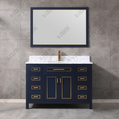 48inch Elegant Solid Wood USA Style Navy Blue Cabinet Modern Bathroom Vanity Made in Vietnam