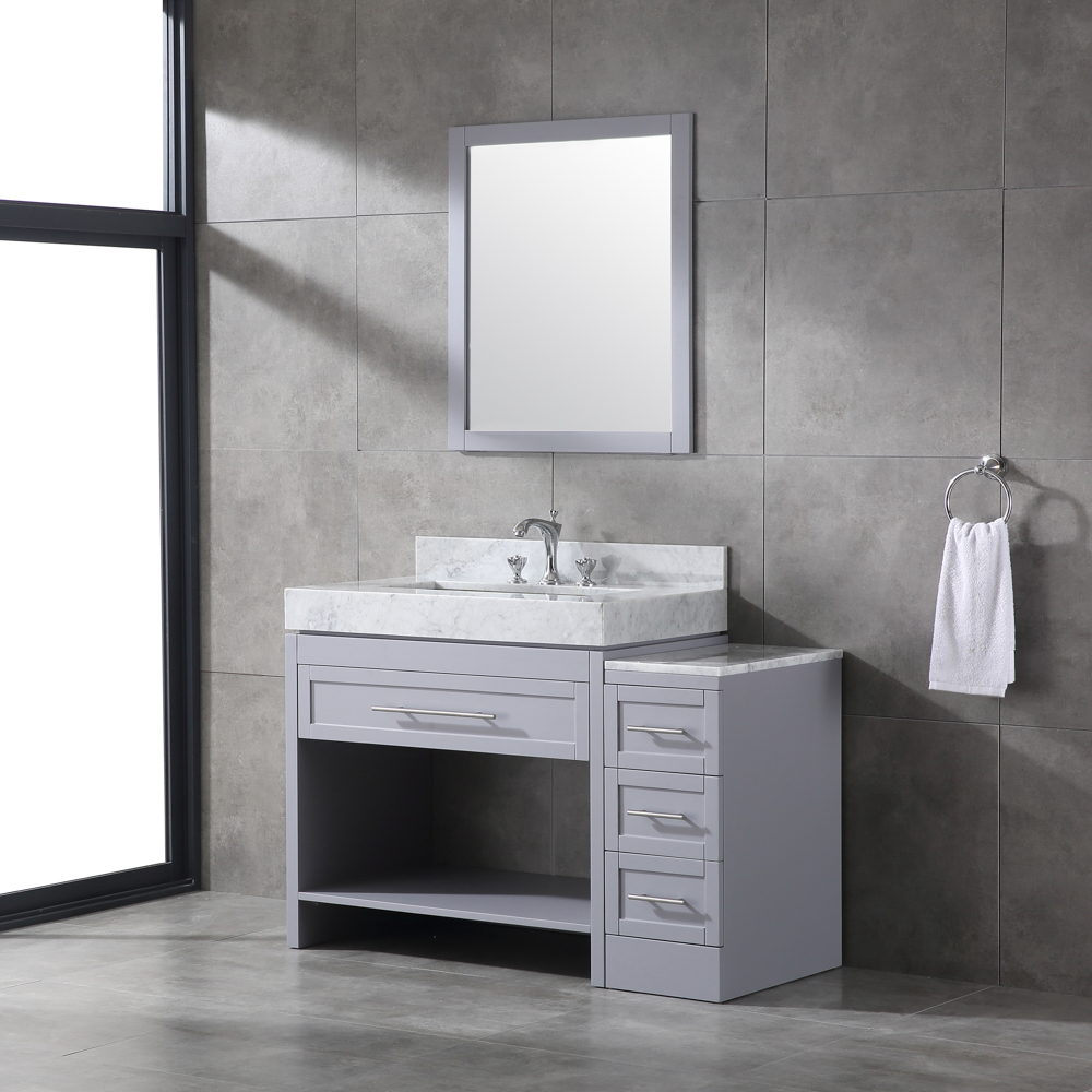 Grey free standing single sink bathroom vanity