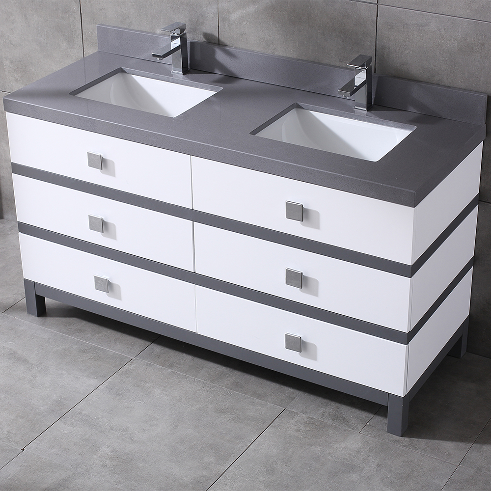 60 inch white double sinks free standing Bathroom Vanity