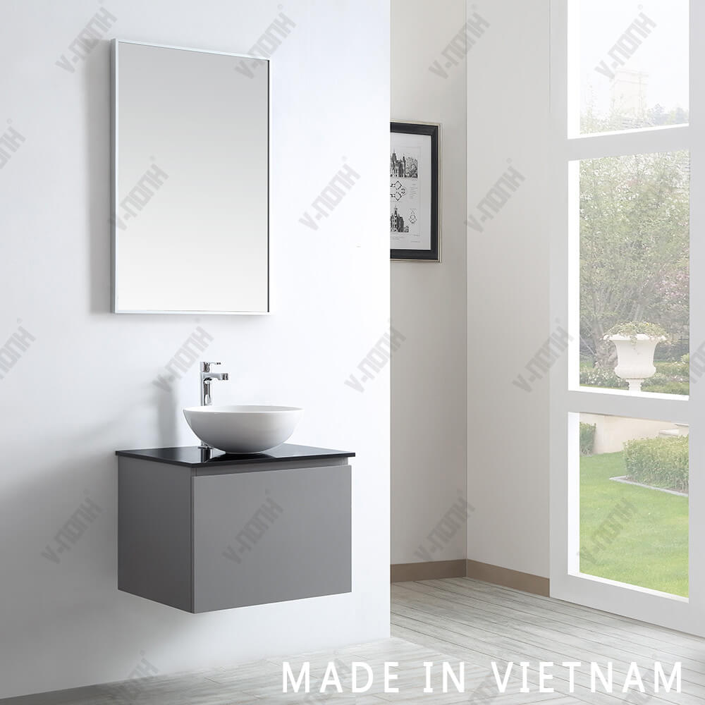 Wall Mounted 24 Inch Small Size Single Sink Solid Wood Cabinet Bathroom Vanity Modern Grey Bathroom Cabinet 