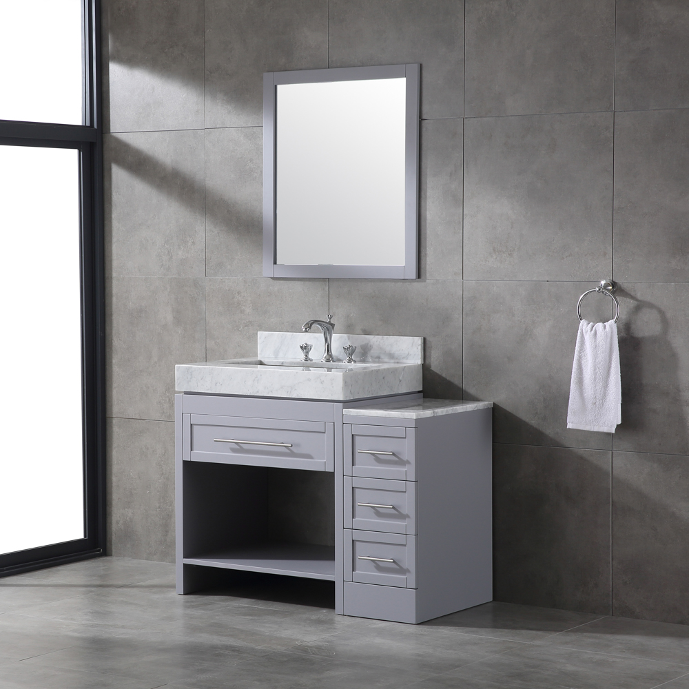 42 inch grey finishing single sink solid wood cabinet with 4" thickness top