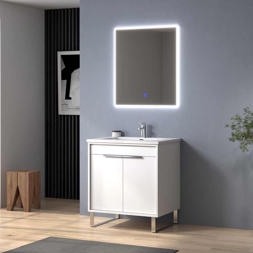 30 inch contemporary white Bathroom Vanity with metal bracket