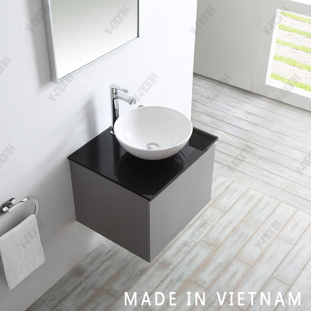 Wall Mounted 24 Inch Small Size Single Sink Solid Wood Cabinet Bathroom Vanity Modern Grey Bathroom Cabinet 