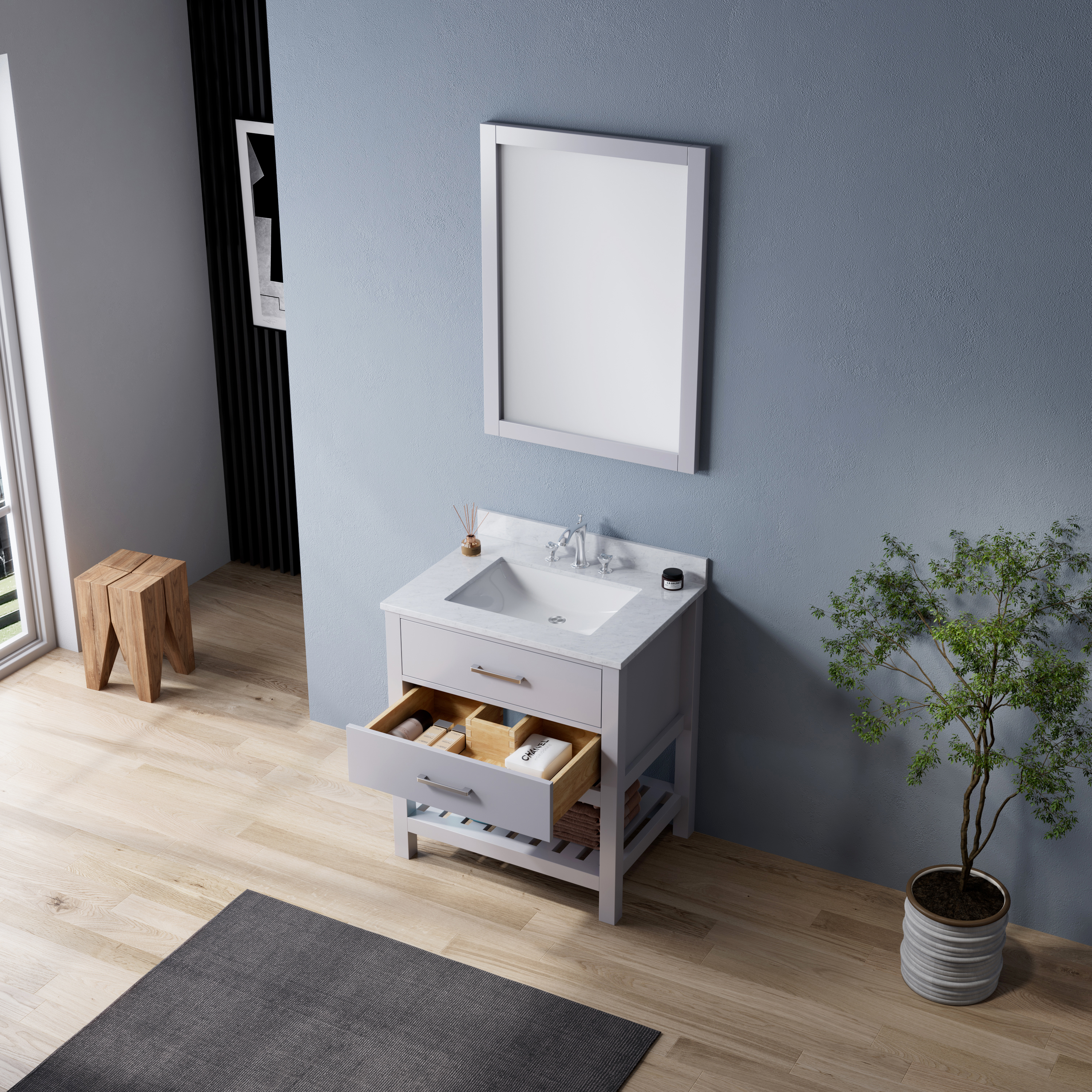30 inch grey floor mounted Bathroom Vanity