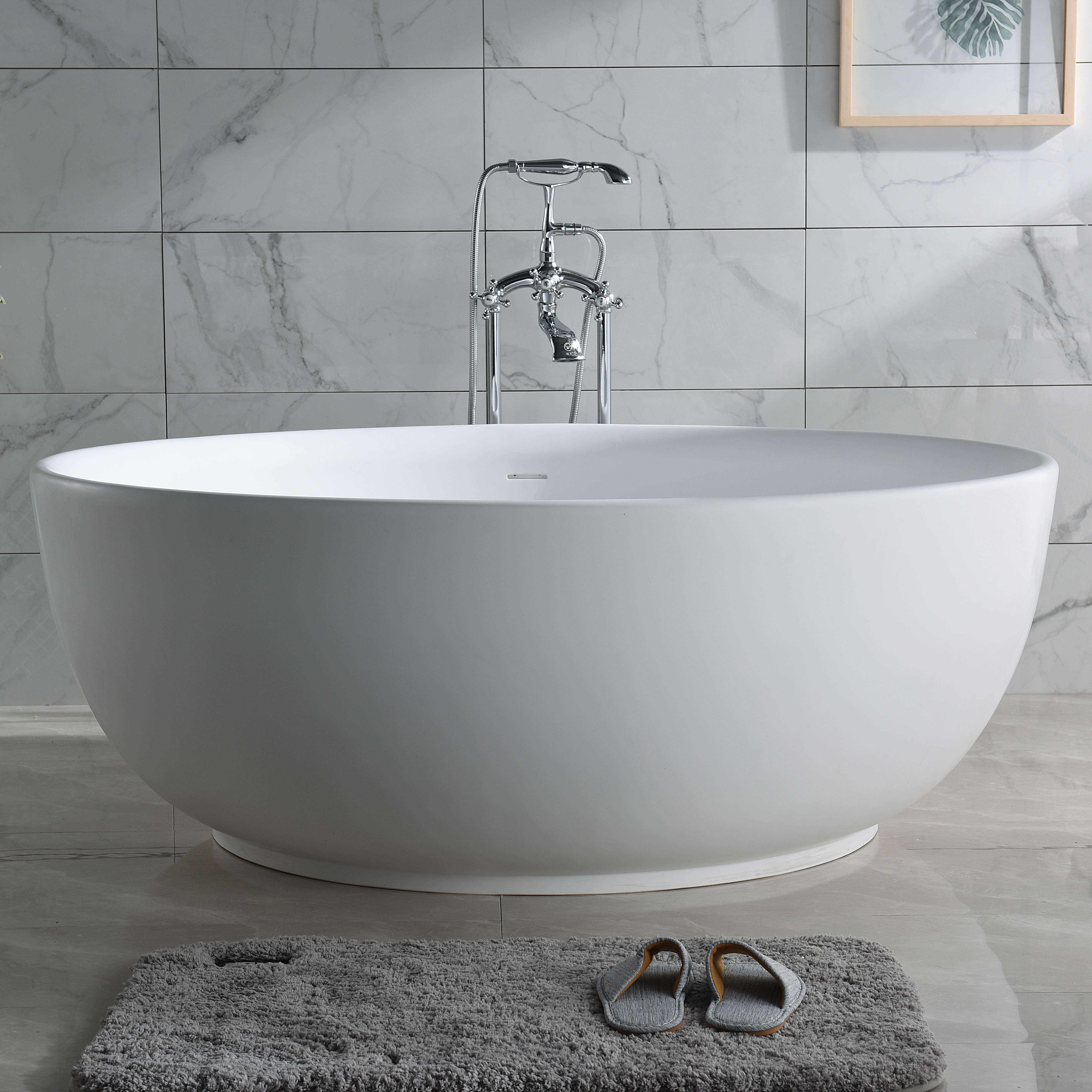 Circular shape free standing matt white solid surface bathroom bathtub
