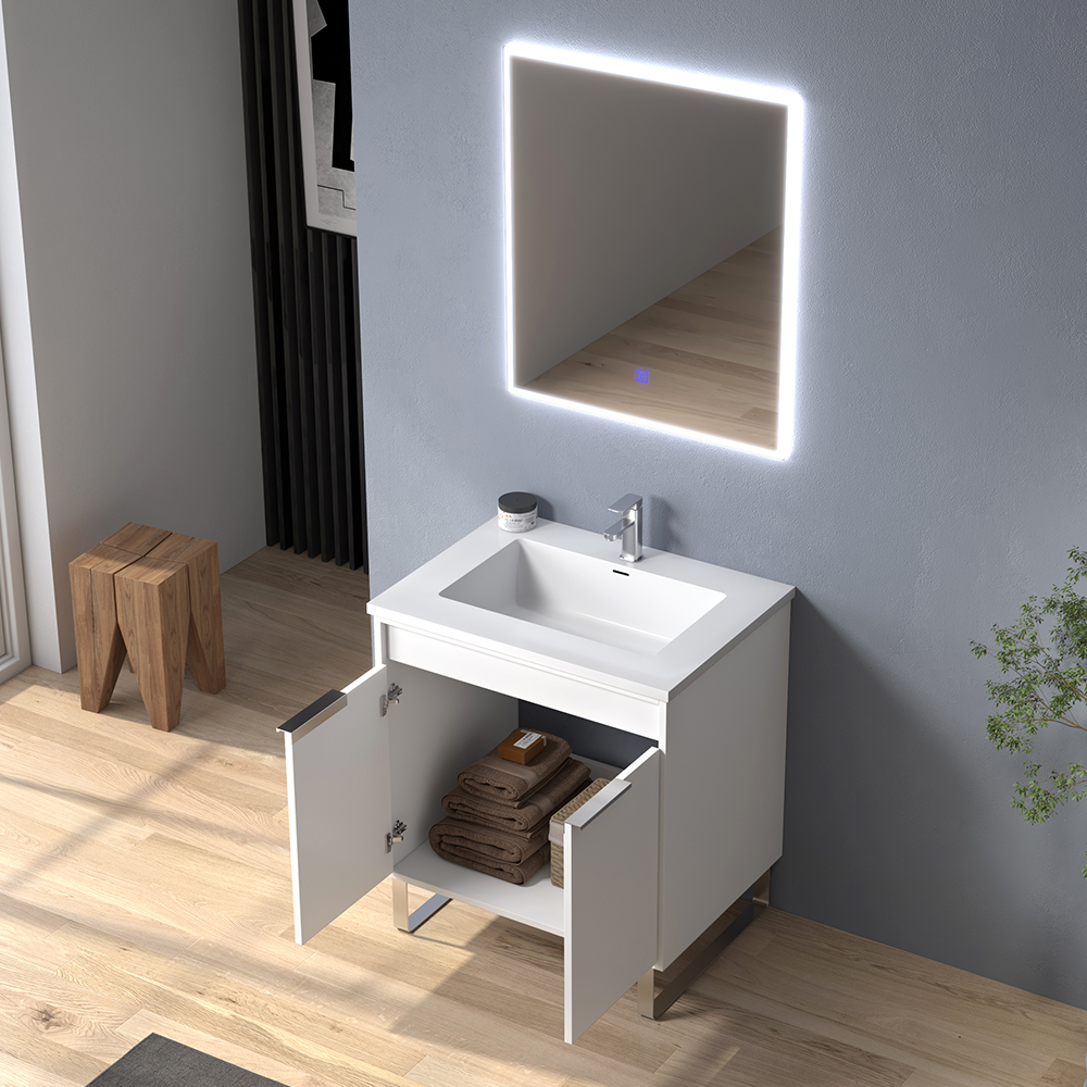 30 inch contemporary white Bathroom Vanity with metal bracket